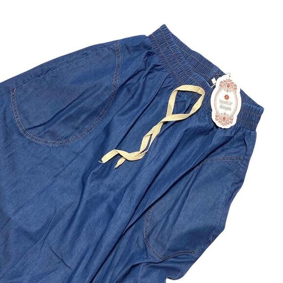 NEW Tesettur Dunyasi LACED HIJAB DENIM SKIRT DARK BLUE - Picture 8 of 9